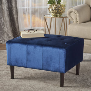 English Elm Christopher Knight Home® - OTTOMAN Tufted Velvet Mid Century Footstool with Buttoned Design, Birch Legs, Plush Seating Accent for Living Rooms Navy Blue 61671.00NBL