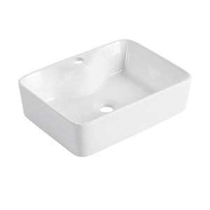 English Elm Ceramic Above-Counter Rectangular Bathroom Sink Basin - Modern Art Design, Glossy White Finish W999P363286
