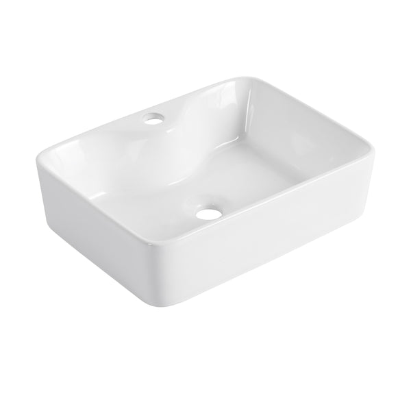 English Elm Ceramic Above-Counter Rectangular Bathroom Sink Basin - Modern Art Design, Glossy White Finish W999P363286