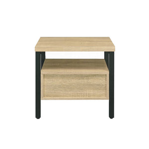 English Elm One Drawer Nightstand With Open Shelf - Rustic Oak And Black Metal For Modern Bedroom Style B016P256523