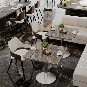 English Elm Square Bistro Pedestal Dining Table Faux Marble Top Gold Metal Base for Small Spaces W3316P421501