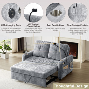 English Elm 53.9" Modern Loveseat Pull-Out Sofa Bed with Adjustable Backrest, Cup Holders, USB Charging Ports & Storage Grey N719S001650E