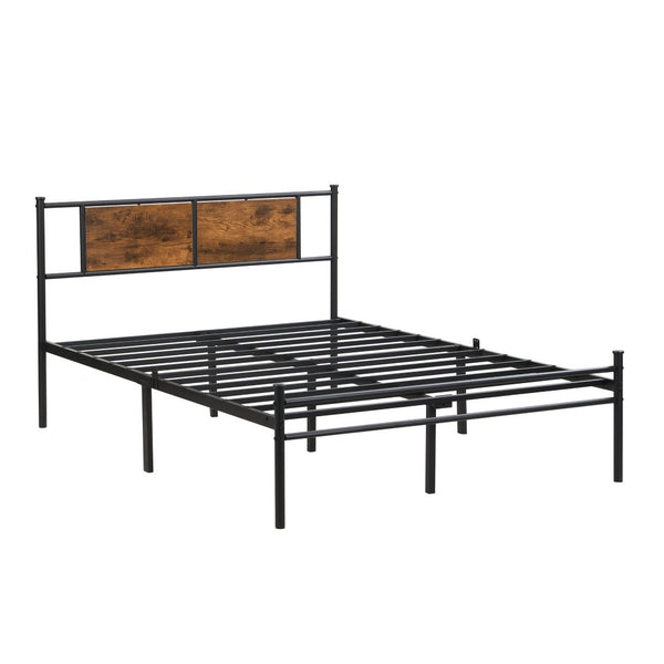 English Elm Queen Steel Bed Frame with Wood Panel Headboard for Modern Bedroom Storage W311P248424