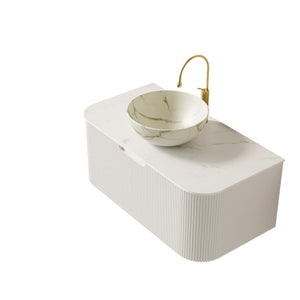 English Elm Dina Floating Bathroom Vanity Sintered Stone Top Glass Basin Striped Plywood Cabinet W2615S00719