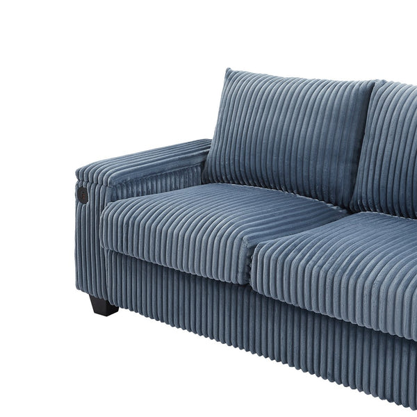 English Elm 4-seater Corduroy Sofa with USB Ports, Flip-Top Cup Holders, Hidden Arm Storage & Ultra-Deep Seats Blue N719S001990C