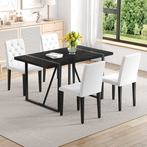 English Elm Black Faux Grain Mdf Table Set with Four White Pu Chairs Retro Minimalist Dining W1151S04372