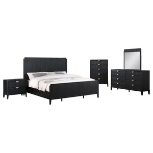 English Elm Black Fluted California King Bedroom Set with Wire-brushed Finish and Golden Hardware B062S01839