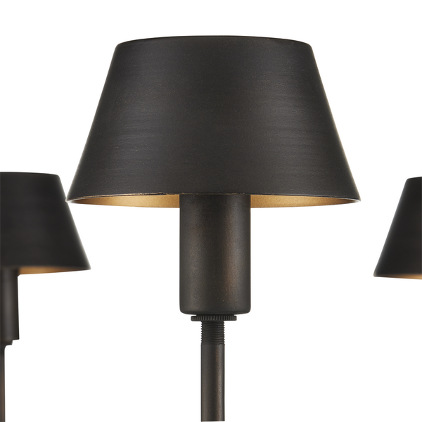 Coterie Bronze Chandelier: Elegant Wrought Iron Design with Warm Gold Shades & Adjustable Height Features