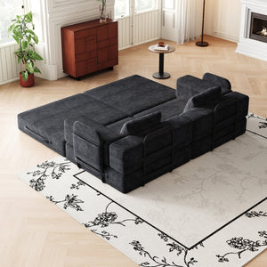 English Elm 72.4-inch Chenille Convertible Floor Sofa Bed with Storage Pockets and Modular Design W3505P355569