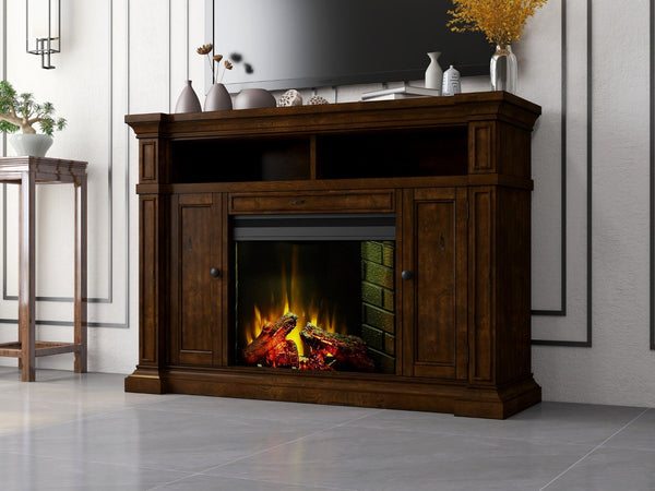 English Elm Berkshire Wood Panel Fireplace Console with Enclosed Storage for Tvs up to 65 Inches B108P481207