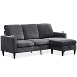 English Elm Modern Design Chenille 3 Seat L-Shape Sectional Sofa With Storage Chaise For Apartment, Studio, Office,Living Room,L Shape-Dark Grey