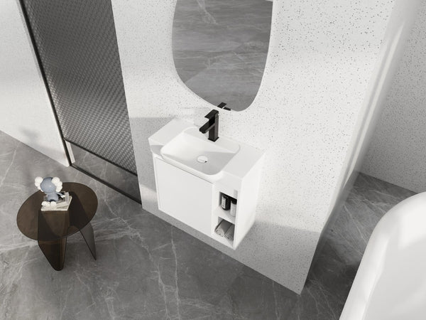 English Elm 24'' Floating Wall Mounted Bathroom Vanity with Ceramic Sink and Soft Close Cabinet Glossy White W999P426636