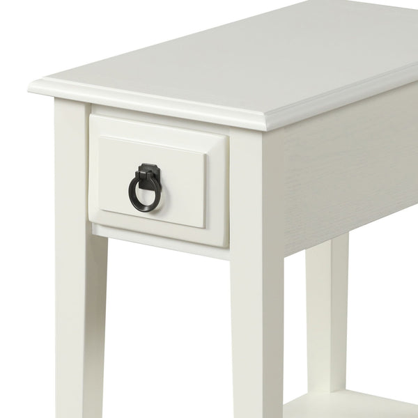 English Elm White 1-Drawer Accent Table with Shelf — Compact White Side Table, Drawer & Bottom Shelf for Stylish Storage and Display B062P209089