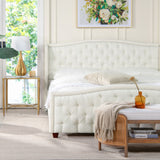 English Elm Fontana Wingback Upholstered Platform Bed Frame, King, Antique White Polyester