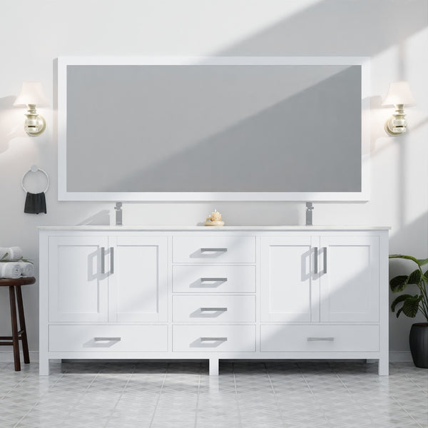 English Elm White Double Bath Vanity With Carrara Marble Top & Matching Mirrors - Elegant Storage Solution! B2731S00846-GIGA