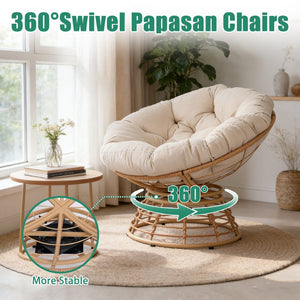 English Elm Oversized Papasan Swivel Chair Woven Resin Wicker Bowl Seat with Plush Foam Cushion Yellow+Grey T5880P492323
