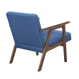 English Elm Modern Mid-Century Accent Chair Walnut Frame with Textured Linen Upholstery and Cushioned Seat Comfortfulness Blue 26.5 L x 23.5 W x 10 H B011P308029