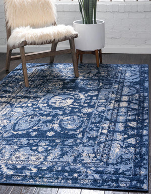 Unique Loom La Jolla Vintage Machine Made Border Rug Blue, Ivory/Navy Blue/Light Blue 7' 1" x 10' 0"