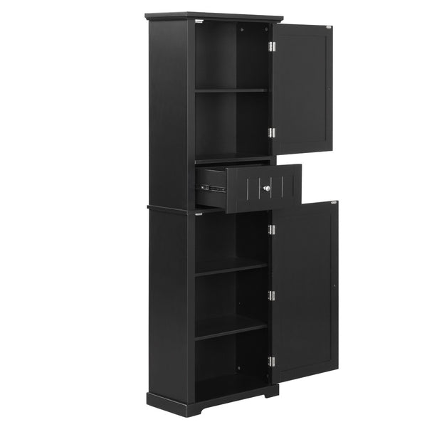 English Elm Tall Bathroom Storage Cabinet - Sleek Freestanding Organizer With Drawer & Adjustable Shelf, Black N725P206890B-GIGA