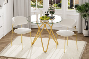 English Elm 35.4-Inch Round Tempered Glass Dining Table – Stylish Gold Finish For 1-4 People, Space-Saving Design W1162P306709