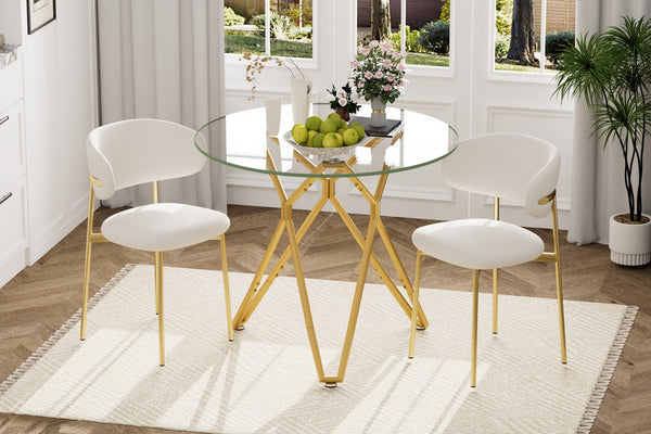 English Elm 35.4-Inch Round Tempered Glass Dining Table – Stylish Gold Finish For 1-4 People, Space-Saving Design W1162P306709