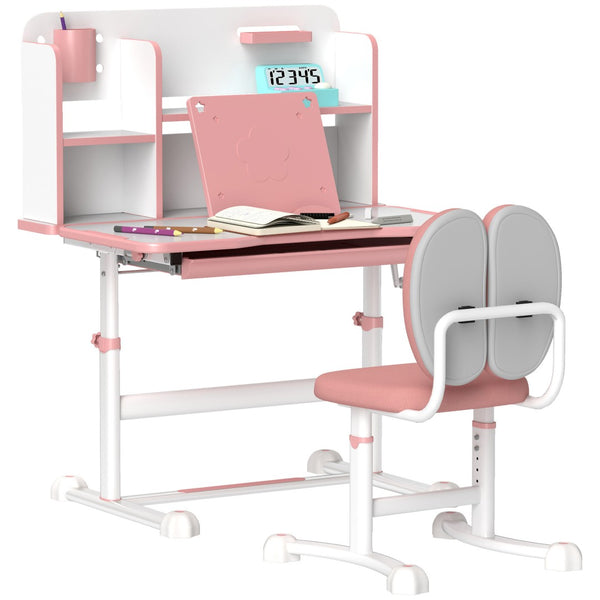English Elm Qaba Kids Desk And Chair Set - Ergonomic Adjustable Study Desk With Tilt Top, Storage & Comfort In Pink W2225P229581-GIGA