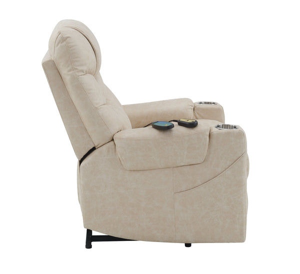 English Elm Light Power Lift Recliner with Heating & Massage in Light Grey — Leather Aire, Power Recline, Lift Assist Comfort B062P215446