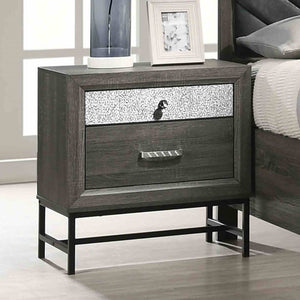 English Elm Contemporary Two Drawer Nightstand Gray Finish Acrylic Pulls Metal Legs Bedroom B2741P435307