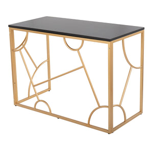 English Elm Constellation Geometric Desk with Gold Metal Frame and Wood Top — Modern Vanity or Office Statement PMID Black B202P223959