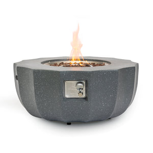 English Elm 36" Propane Fire Pit Table 50000 BTU Gray MgO Concrete Round with Lava Rocks, Pulse Ignition, Cover W853P277120