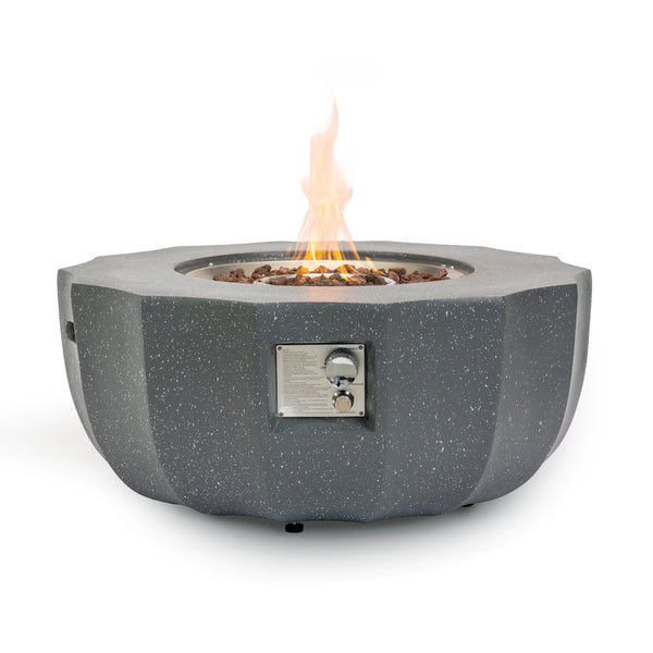 English Elm 36" Propane Fire Pit Table 50000 BTU Gray MgO Concrete Round with Lava Rocks, Pulse Ignition, Cover W853P277120