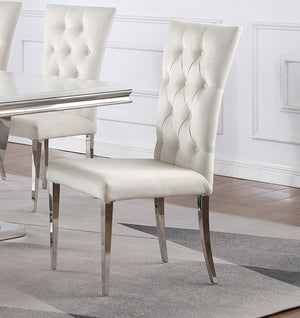 English Elm Set Of 2 Velvet Upholstered Dining Chairs, White and Chrome