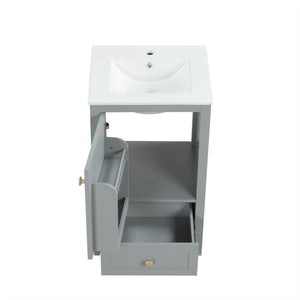 English Elm 20" Bathroom Vanity With Ceramic Sink, Soft-Close Door & Drawer - Stylish Grey Storage Solution N725P185452E