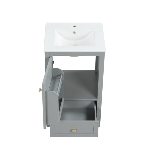 English Elm 20" Bathroom Vanity With Ceramic Sink, Soft-Close Door & Drawer - Stylish Grey Storage Solution N725P185452E