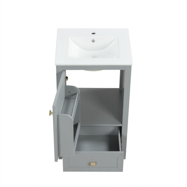 English Elm 20" Compact Bathroom Vanity Grey Mdf Cabinet Ceramic Sink Soft Close Storage N725P351851E