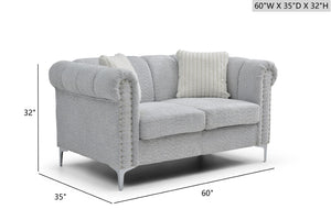 English Elm Sammy Chenille Rolled Arm Loveseat with Chrome Nailhead Trim for Modern Living Rooms B078S00648