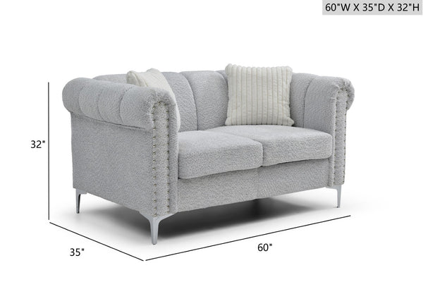 English Elm Sammy Chenille Rolled Arm Loveseat with Chrome Nailhead Trim for Modern Living Rooms B078S00648