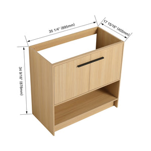 English Elm 36" Freestanding Bathroom Vanity with 2 Doors and Open Shelf, Modern Ergonomic Plywood Cabinet Oak W1972P268400