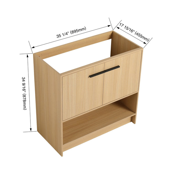 English Elm 36" Freestanding Bathroom Vanity with 2 Doors and Open Shelf, Modern Ergonomic Plywood Cabinet Oak W1972P268400