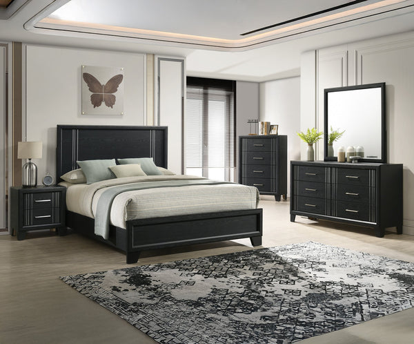 English Elm Contemporary King Size Panel Bed In Charcoal Finish - Modern Minimalist Design For Your Bedroom B2741S00246
