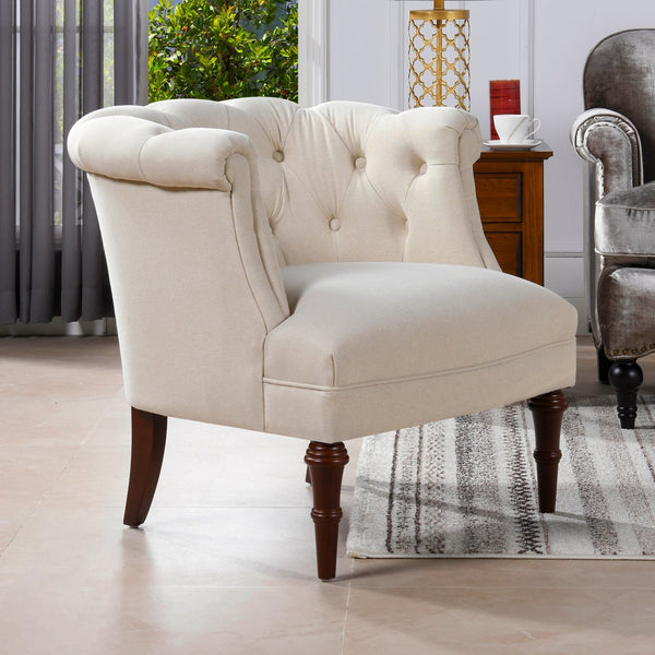 English Elm Jennifer Taylor Home - Katherine Tufted Accent Chair in Gold Velvet Upholstery — Handcrafted Solid Hardwood Frame, Luxe Comfort Beige B2719P238177