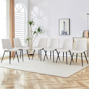 English Elm White Faux Leather Dining Chairs Set of Six with Black Metal Legs Modern Kitchen Seating W1151P180076
