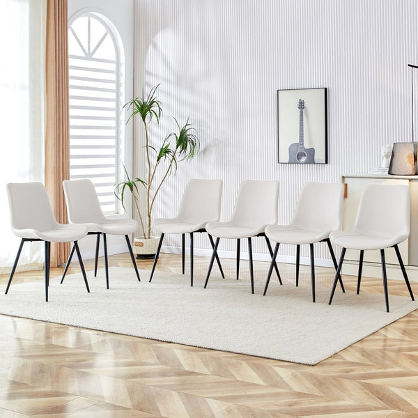 English Elm White Faux Leather Dining Chairs Set of Six with Black Metal Legs Modern Kitchen Seating W1151P180076