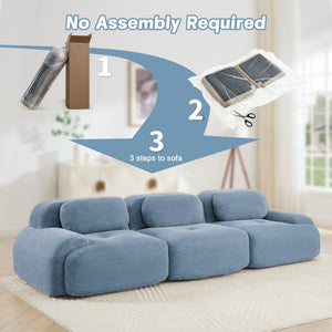 English Elm 3-seat Modular Corduroy Sectional Sofa Ergonomic Curved Design for Living Rooms Blue W714S01248