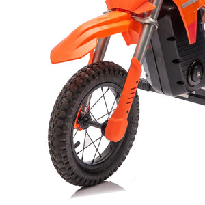 English Elm 24v 250w Kids Off-road Electric Motorcycle with Led Lights Bluetooth and Rear Suspension Orange W1578P203982