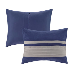 English Elm 7 Madison Park Palmer 7-Piece Faux Suede Comforter Set Cal King Pieced Microsuede Gray Accents, Plush Blue 18.7 L x 13.58 W x 11.61 H B03596838