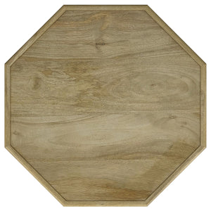 English Elm Watsonville Octagonal Mango Wood Side Table — Carved Boho Drum Accent, Natural Finish, 18"H B062P299977