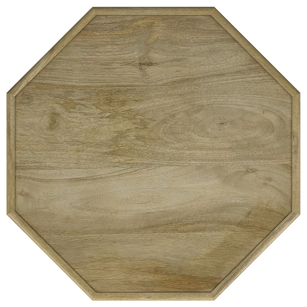 English Elm Watsonville Octagonal Mango Wood Side Table — Carved Boho Drum Accent, Natural Finish, 18"H B062P299977