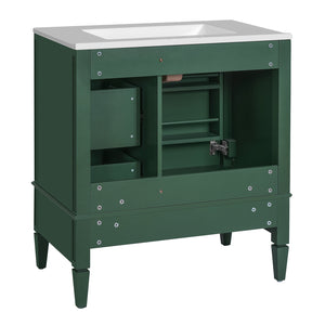 English Elm 30 30 Inch Bathroom Vanity with Ceramic Sink, Modern Compact 3-Drawer Storage Cabinet for Small Baths Green N710P247499F