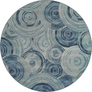 Unique Loom Outdoor Modern Rippling Machine Made Geometric Rug Light Blue, Navy Blue/Blue 8' 0" x 8' 0"